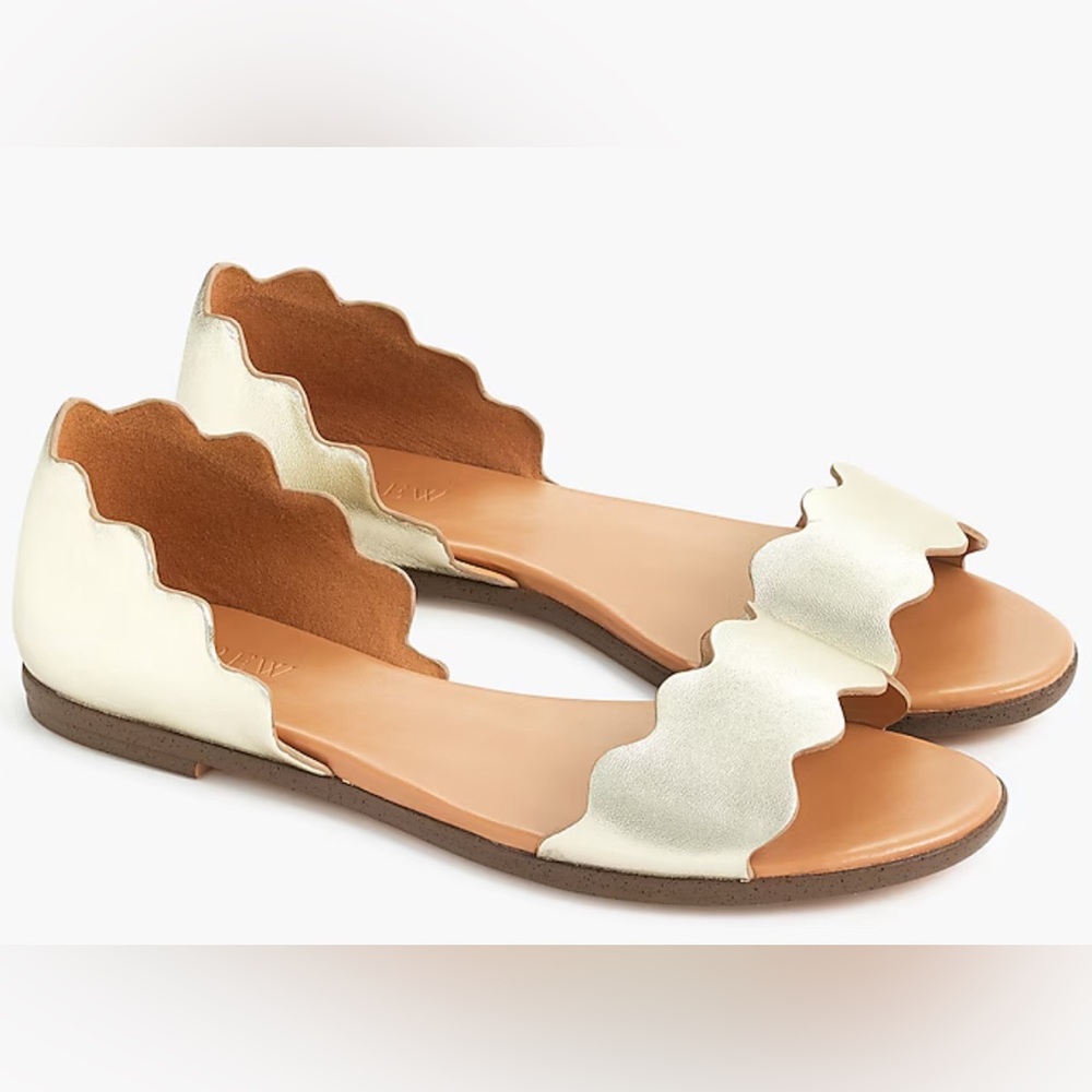 J.Crew Leather Scalloped Peep Toe Flat in Metallica Gold (size 7)